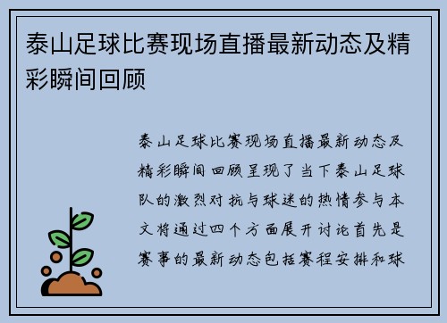 泰山足球比赛现场直播最新动态及精彩瞬间回顾